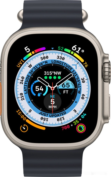 Apple Watch Ultra LTE 49 мм (титановый корпус, титановый/темно-серый, ремешок из эластомера)