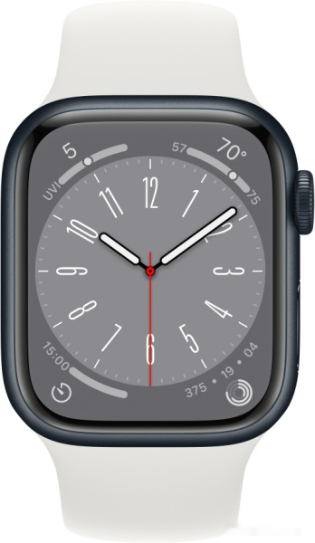 Apple Watch Series 8 41 мм (алюминиевый корпус, полуночный/белый, спортивный силиконовый ремешок)