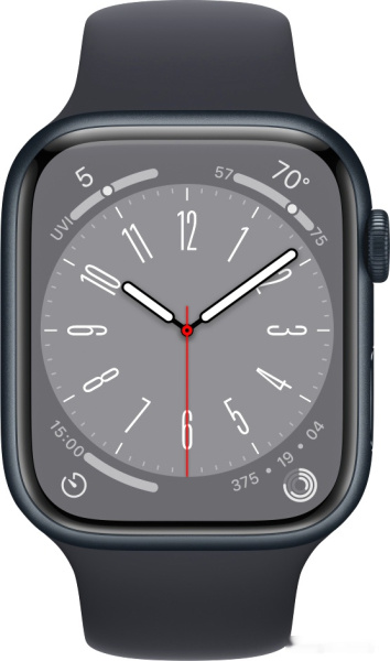 Apple Watch Series 8 45 мм (алюминиевый корпус, полуночный/полуночный, спортивный силиконовый ремешок)