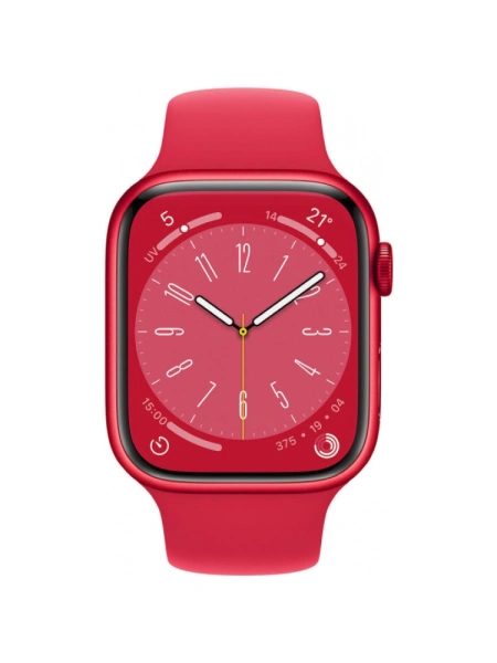 Apple Watch Series 8 41 мм (алюминиевый корпус, красный/красный, спортивный силиконовый ремешок)
