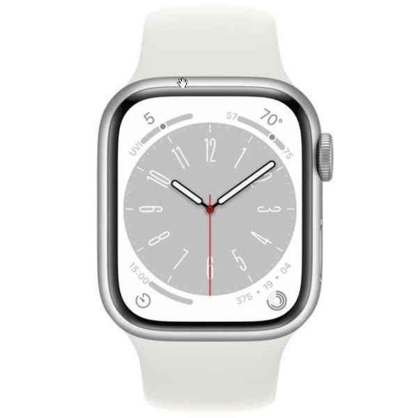 Apple Watch Series 8 41 мм (алюминиевый корпус, серебристый/белый, спортивный силиконовый ремешок)