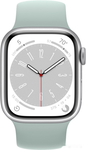 Apple Watch Series 8 41 мм (алюминиевый корпус, серебристый/суккулент, силиконовый ремешок)