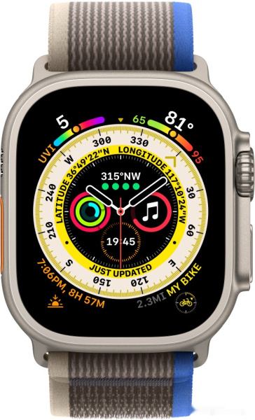 Apple Watch Ultra LTE 49 мм (титановый корпус, титановый/сине-серый, нейлоновый ремешок размера S/M)