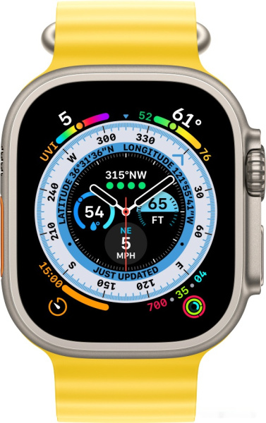 Apple Watch Ultra LTE 49 мм (титановый корпус, титановый/желтый, ремешок из эластомера)
