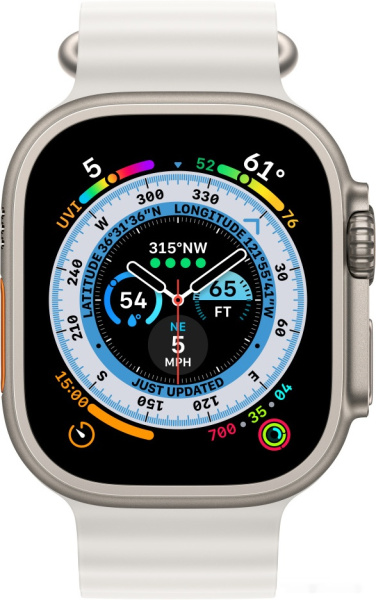 Apple Watch Ultra LTE 49 мм (титановый корпус, титановый/белый, ремешок из эластомера)