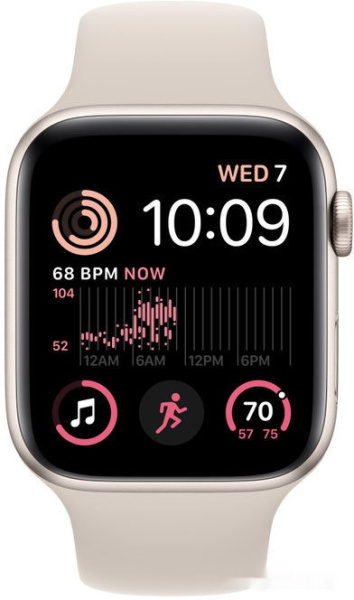 Apple Watch SE 2 44 мм (алюминиевый корпус, звездный свет/звездный свет, спортивный силиконовый ремешок)