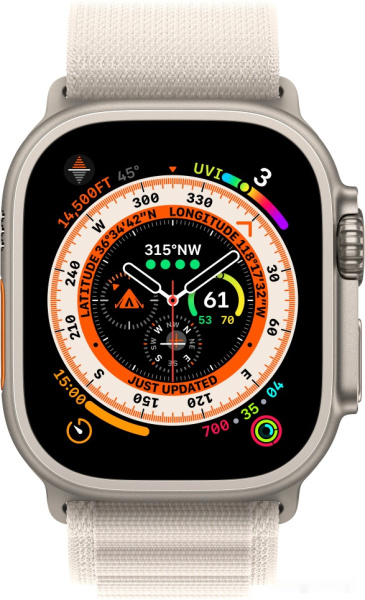Apple Watch Ultra LTE 49 мм (титановый корпус, титановый/звездный свет, текстильный ремешок размера S)