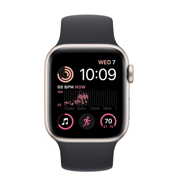 Apple Watch SE 2 40 мм (алюминиевый корпус, звездный свет/темно-серый, силиконовый ремешок)