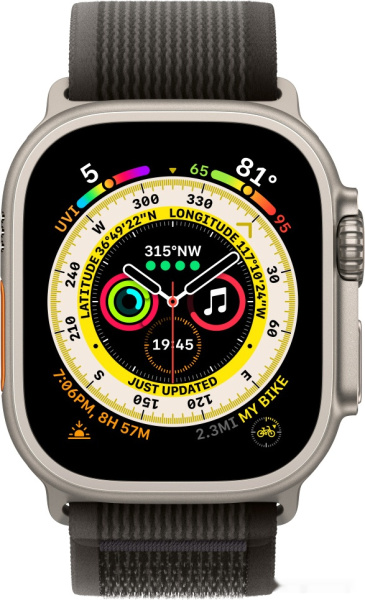 Apple Watch Ultra LTE 49 мм (титановый корпус, титановый/черно-серый, нейлоновый ремешок размера S/M)